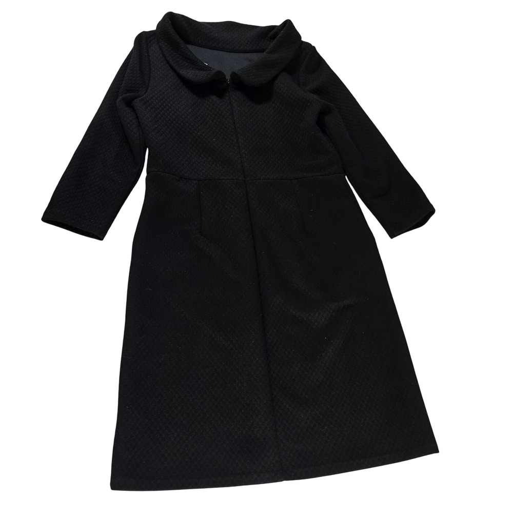 Boden Black Textured Quilted Peter Pan Collar Dress J0200 US 8R 3/4 Sleeve